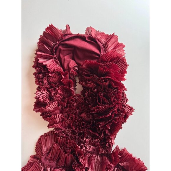 ASOS LUXE Oxblood Red Pleated Ruffle Plunge Neck Mini Halter Dress, Size 10 - Picture 6 of 16